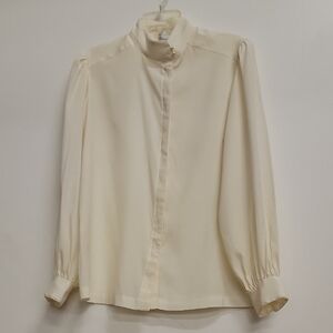 Liz Claiborne Vintage 90s Secretary Cream Button-Up Blouse Sz 12